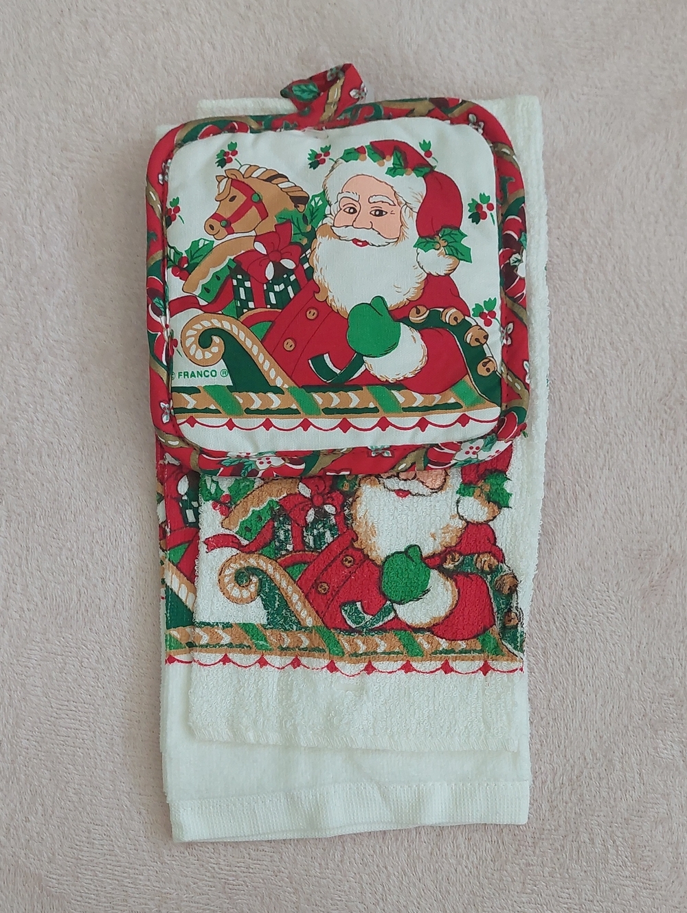 Vintage FRANCO 3-piece Kitchen Linen Set - Towel, Dishcloth, and Pot Holder NWT